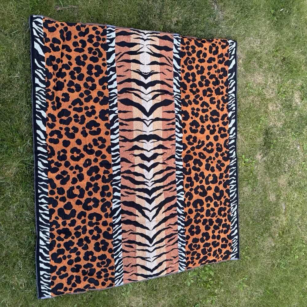 vtg exta large beach towel animal print new 60"x73"